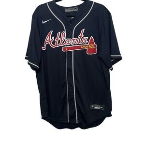 NWT Nike Mens Blue Atlanta Braves Ronald Acuña Jr. Button Front Jersey Large